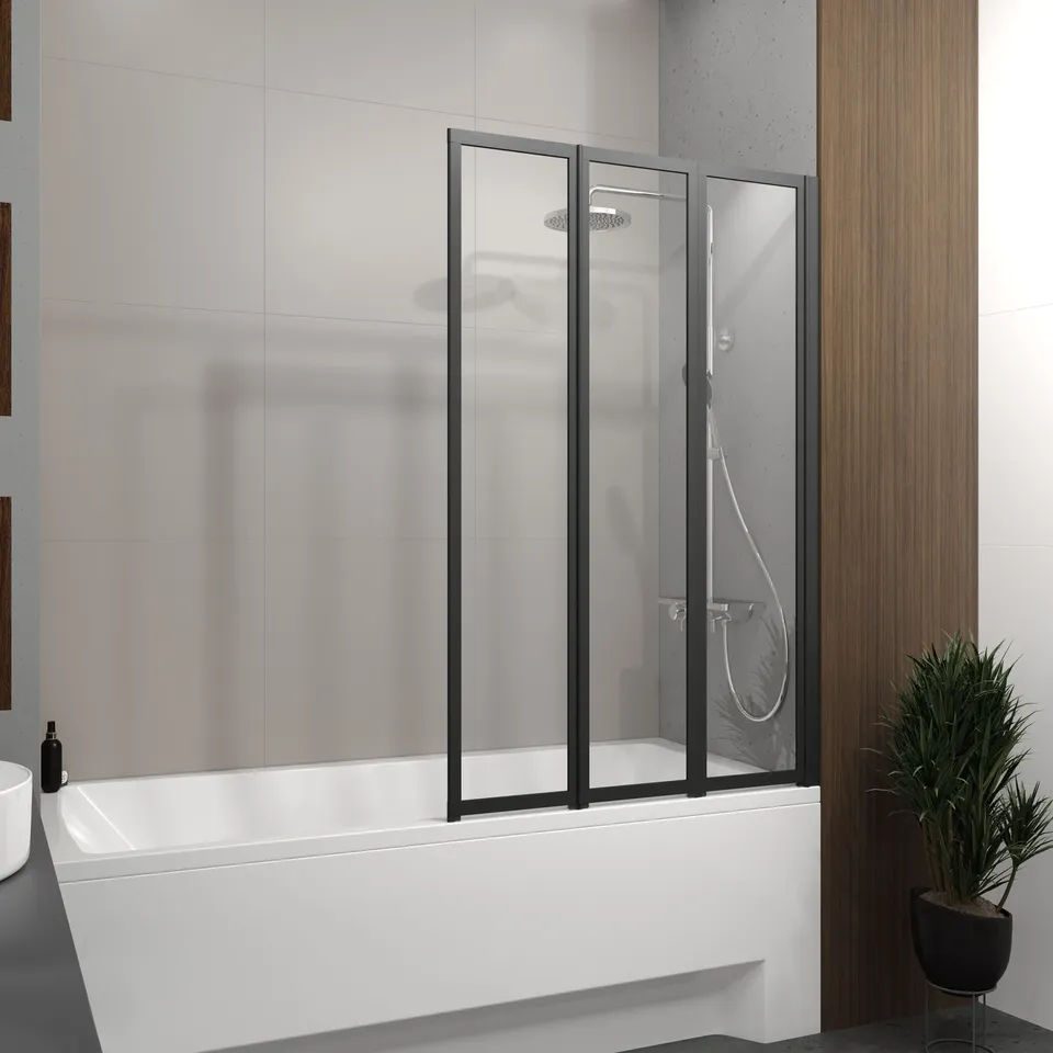 Шторка на ванну трьохелементна Style 1000х1500мм (right) black matt, скло 4мм clear — фото 2