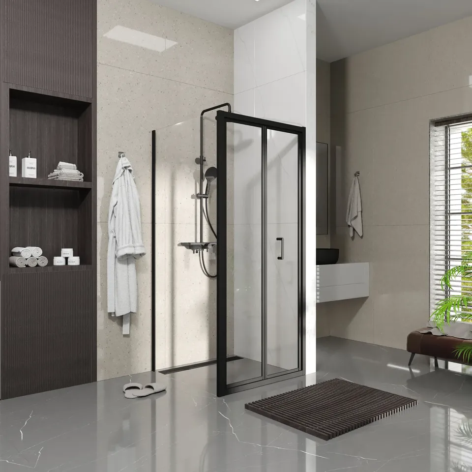 Душові двері двосекційні, Line Pro 900мм, black matt, скло 6мм прозоре — фото 3