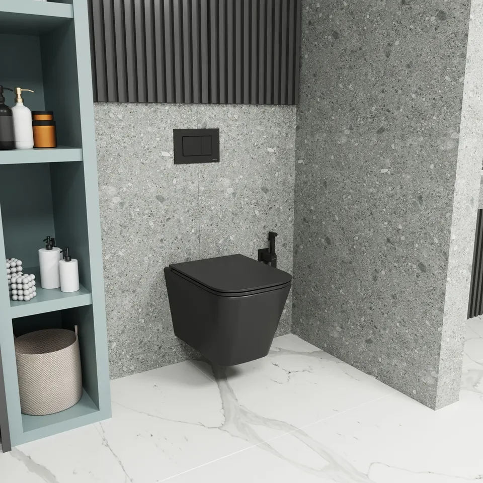KVADRO унітаз підвісний з сидінням Soft-close (змив Торнадо), чорний матовий — фото 6