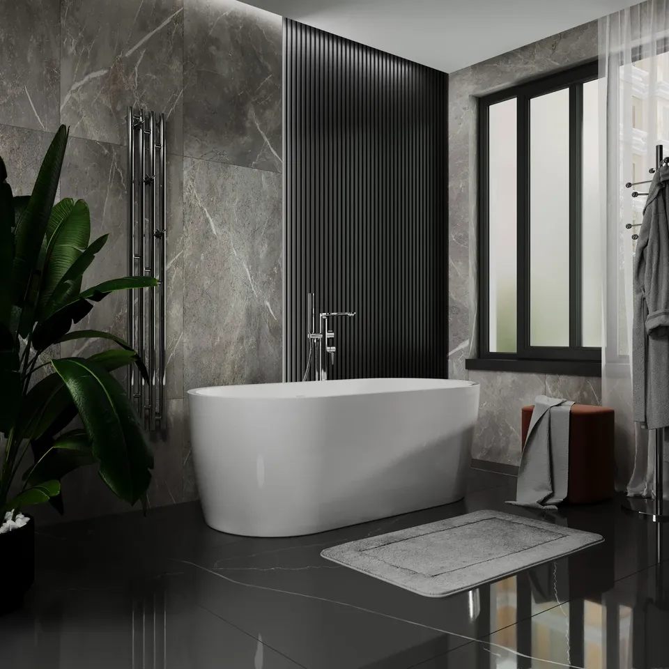 Ванна акрилова окремостояча суцільнолита PureLine 1600x800 White з сифоном — фото 3