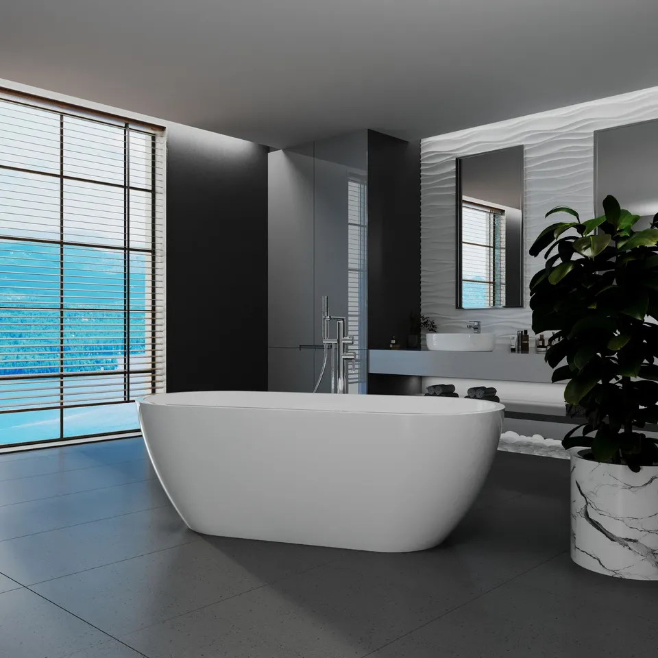 Ванна акрилова окремостояча суцільнолита AquaLuxe 1700x750 White з сифоном — фото 3