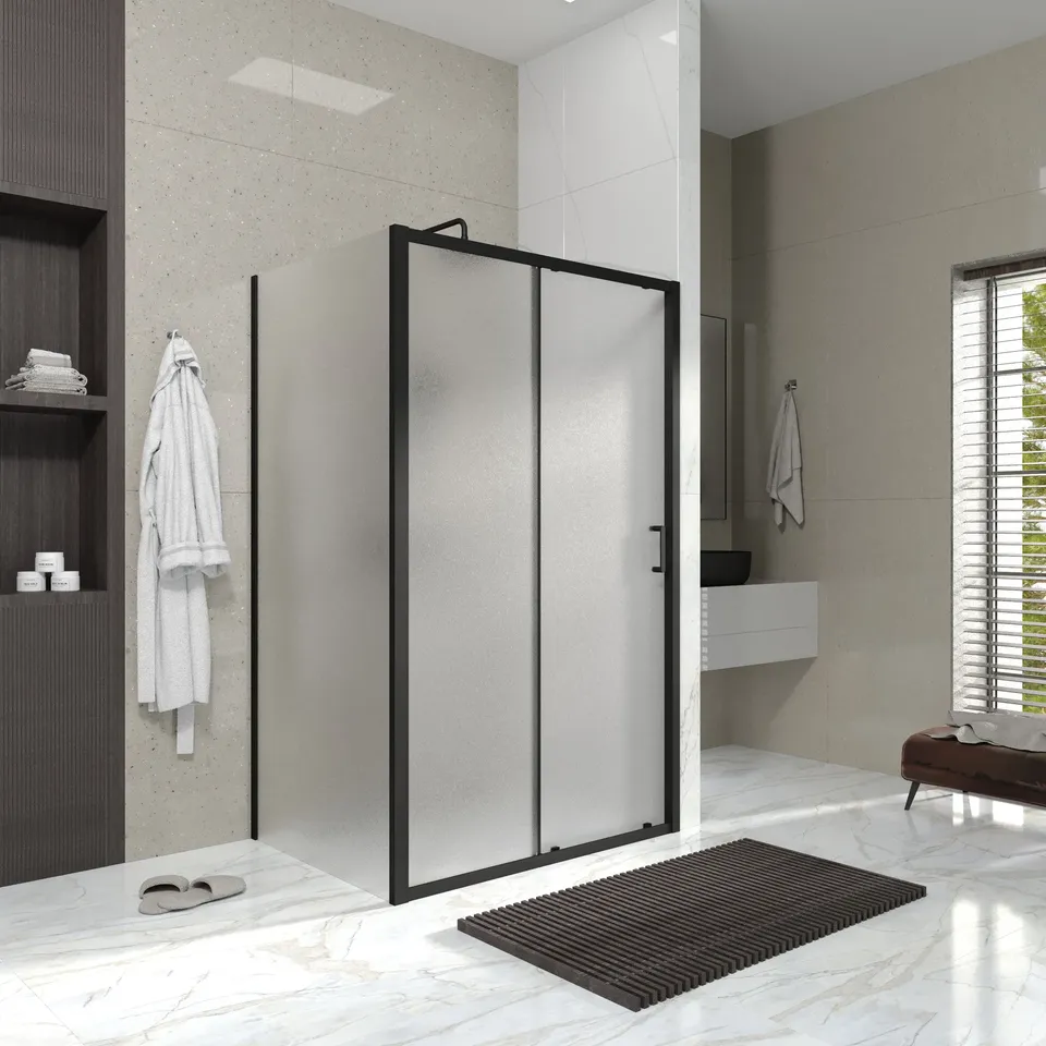 Душові двері розсувні, двоелементні Line Pro 1200мм, black matt, скло 6мм grape — фото 2