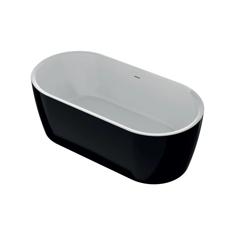 Ванна акрилова окремостояча суцільнолита PureLine 1600x800 White/Matt Black з сифоном — фото 2