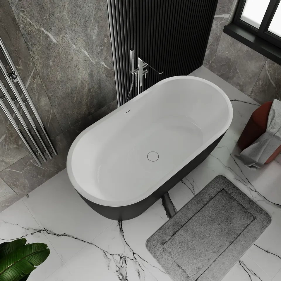 Ванна акрилова окремостояча суцільнолита PureLine 1600x800 White/Matt Black з сифоном — фото 4