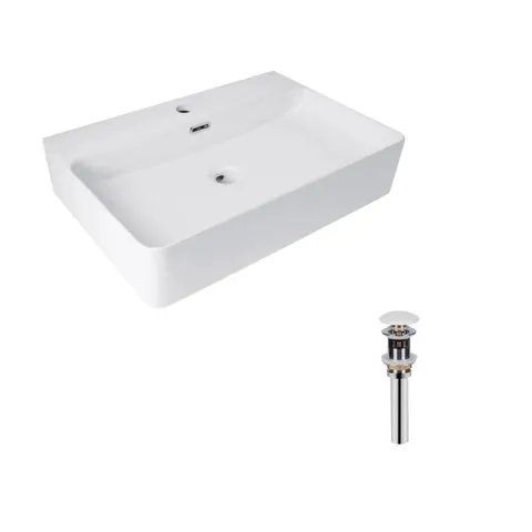 Комплект Qtap Nando LT: Раковина підвісна прамокутна 610х420х140 мм White + Донний клапан PU02O