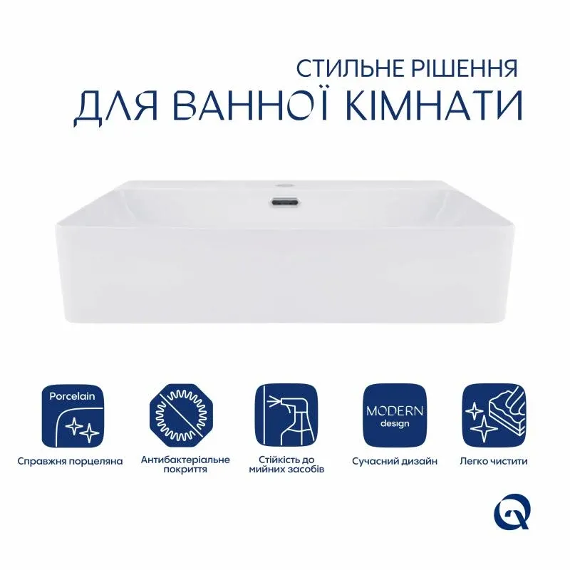 Комплект Qtap Nando LT: Раковина підвісна прамокутна 610х420х140 мм White + Донний клапан PU02O — фото 3