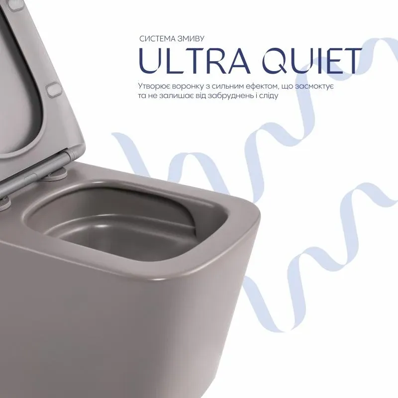Унітаз підвісний Tern Ultra Quiet 490×365×325 мм, Stone Grey, з сидінням Slim Duroplast / Soft-close / Quick Release QT17332303ASSG Qtap — фото 5