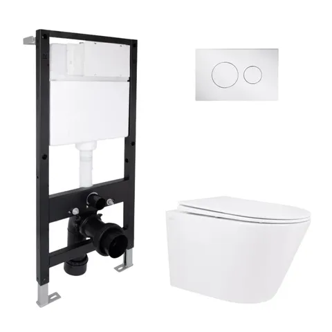 Готове рішення Qtap для ванної кімнати: підвісний унітаз Swan Rimless 520x360x320 + комплект інсталяції Standard (кругла клавіша Chrome)