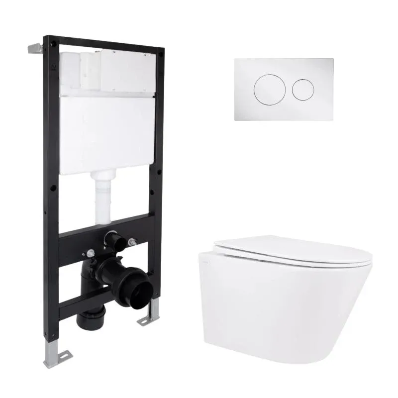 Готове рішення Qtap для ванної кімнати: підвісний унітаз Swan Rimless 520x360x320 + комплект інсталяції Standard (кругла клавіша Chrome)