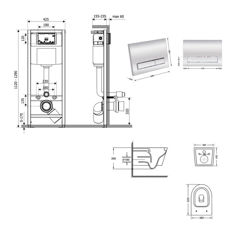 Готове рішення Qtap для ванної кімнати: підвісний унітаз Swan Ultra Quiet 520x360x320 + комплект інсталяції Nest 4 в 1 (лінійна клавіша Chrome) — фото 2