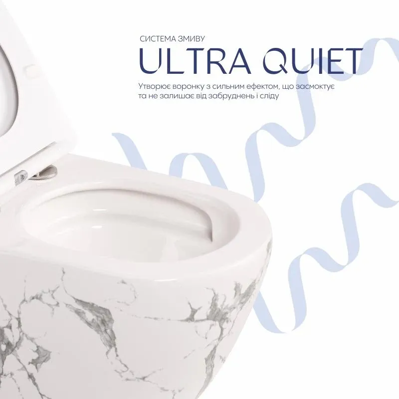 Унітаз підвісний Robin Ultra Quiet 490×365×325 мм, Marble, з сидінням Slim Duroplast / Soft-close / Quick Release QT13332381АSMR Qtap — фото 5