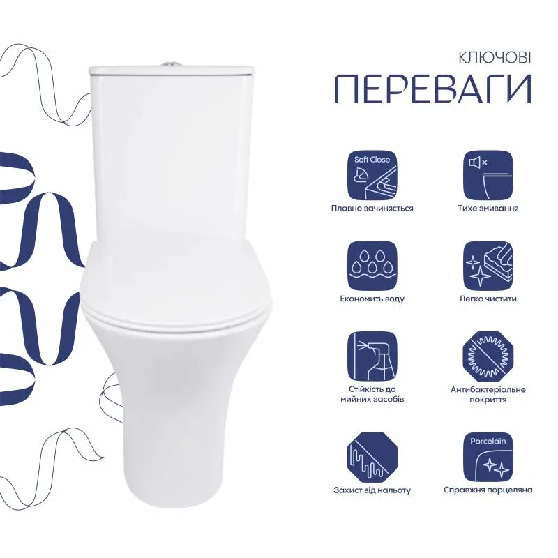 Унітаз-компакт Qtap Presto безобідковий з сідінням Soft-close QT24221217AW — фото 3