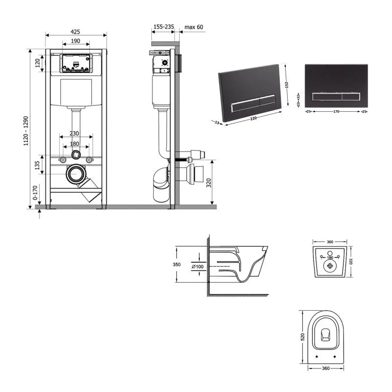 Готове рішення Qtap для ванної кімнати: підвісний унітаз Jay Ultra Quiet 520x360x320 + комплект інсталяції Nest 4 в 1 (лінійна клавіша Matt Black) — фото 2