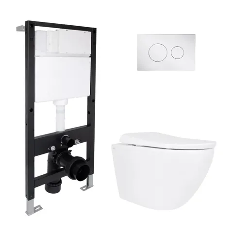 Готове рішення Qtap для ванної кімнати: підвісний унітаз Robin ML Ultra Quiet 520x365x365 + комплект інсталяції Standard (кругла клавіша Chrome)