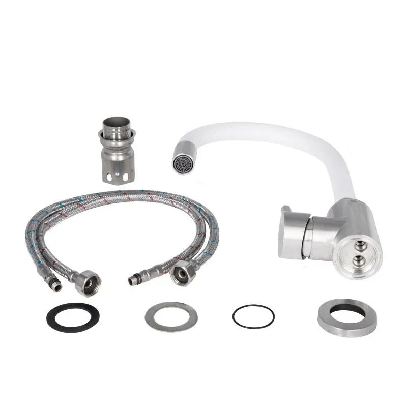 Змішувач для кухні Lidz Aria 015F3 з гнучким виливом (k35) LDARI015F3WHI43362 White / Nickel — фото 4