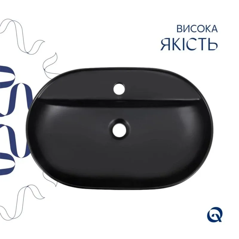 Комплект Qtap Scorpio: Раковина накладна 600x400x120 мм, Matt Black, овальна + Донний клапан Pop-up PU03 — фото 4