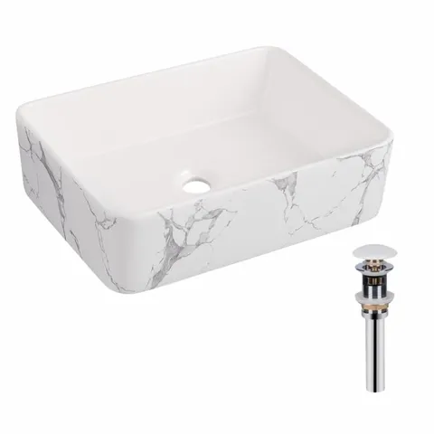 Раковина накладна Qtap Tern 480x370x135 мм, Marble, прямокутна, з донним клапаном QT17116069MR