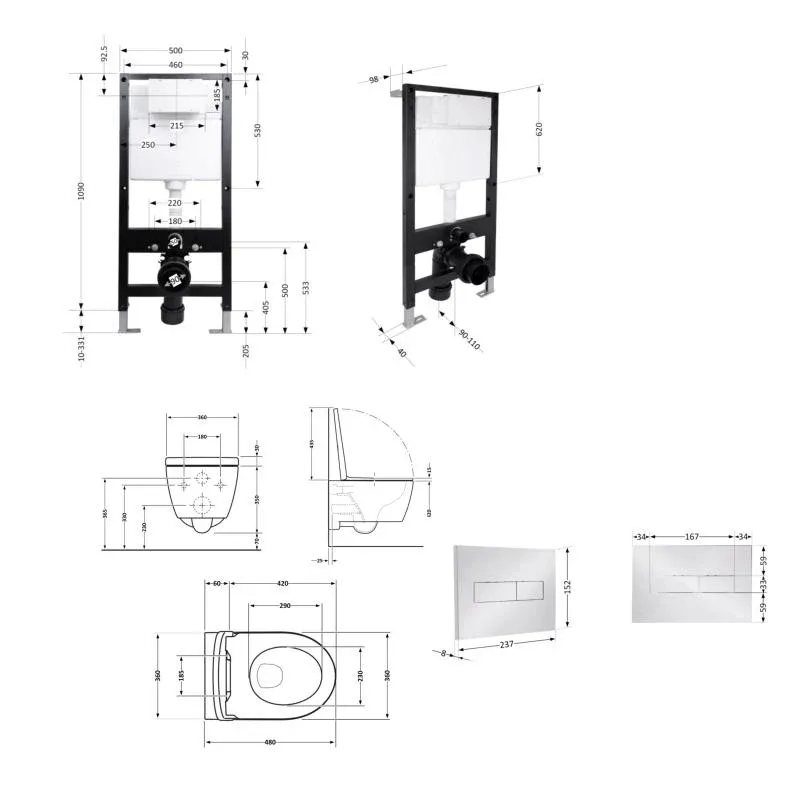 Готове рішення Qtap для ванної кімнати: підвісний унітаз Jay Ultra Quiet 485x360x320 + комплект інсталяції Standard (лінійна клавіша Chrome) — фото 2