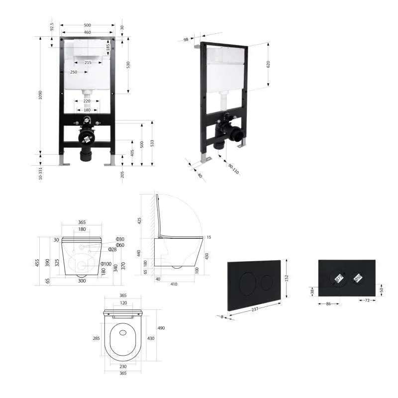 Готове рішення Qtap для ванної кімнати: підвісний унітаз Scorpio Ultra Quiet 490x365x325 + комплект інсталяції Standard (кругла клавіша Black) — фото 2
