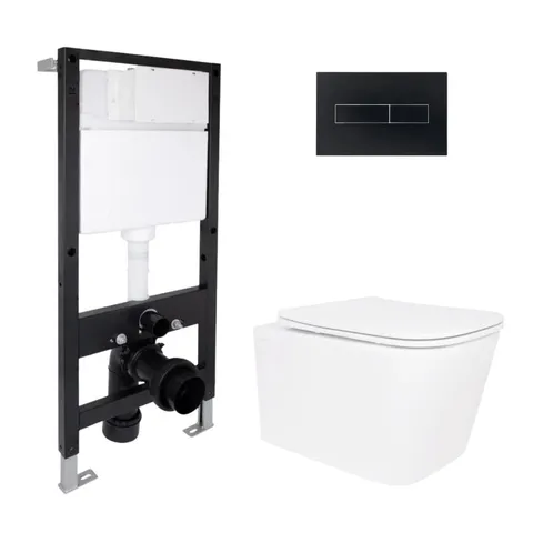Готове рішення Qtap для ванної кімнати: підвісний унітаз Crow Rimless 485x340x330 + комплект інсталяції Standard (лінійна клавіша Black)