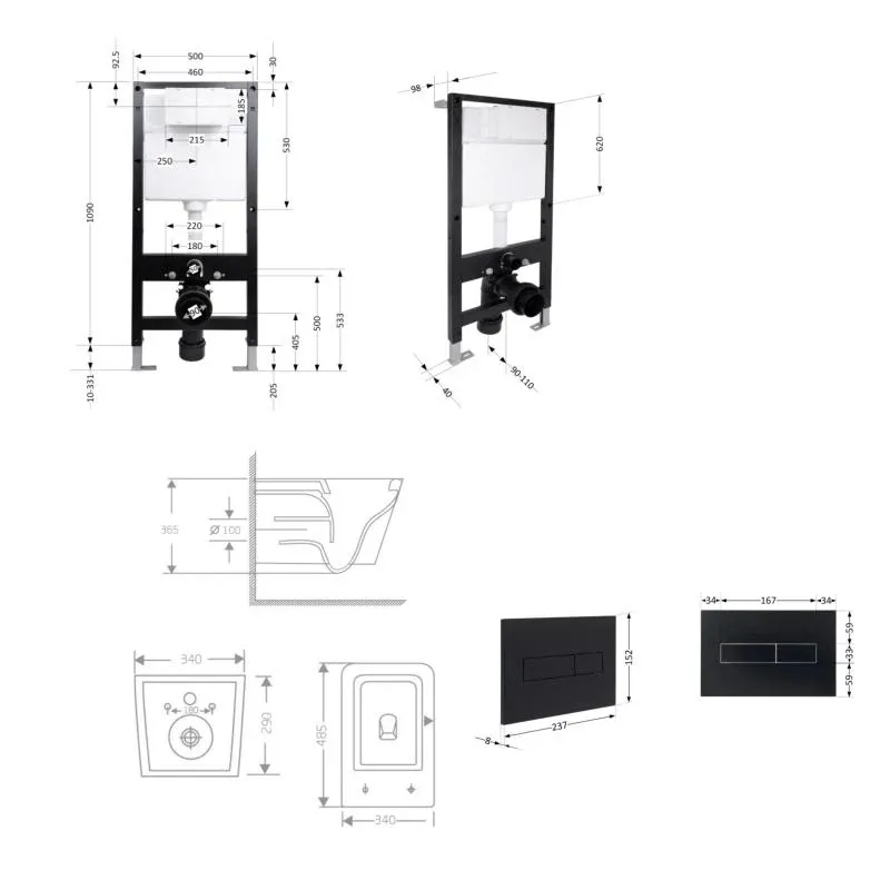 Готове рішення Qtap для ванної кімнати: підвісний унітаз Crow Rimless 485x340x330 + комплект інсталяції Standard (лінійна клавіша Black) — фото 2