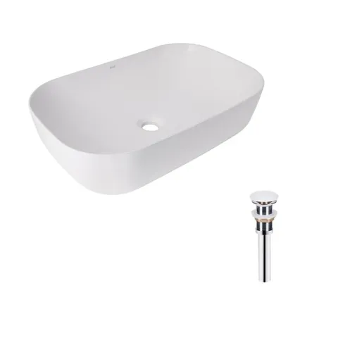 Комплект Qtap Robin: Раковина накладна прамокутна 600x390x150 мм White + Донний клапан PU02