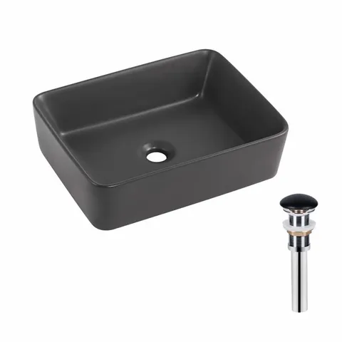 Раковина накладна Qtap Tern 480x370x135 мм, Anthracite, прямокутна, з донним клапаном QT17116069AN