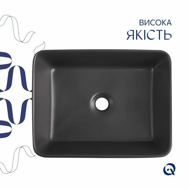 Раковина накладна Qtap Tern 480x370x135 мм, Anthracite, прямокутна, з донним клапаном QT17116069AN — фото 4