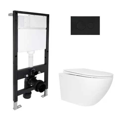 Готове рішення Qtap для ванної кімнати: підвісний унітаз Jay Rimless 520x360x320 + комплект інсталяції Standard (кругла клавіша Black)