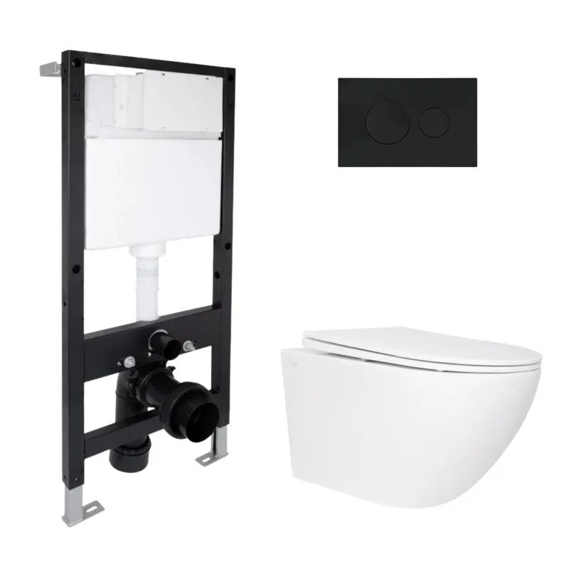 Готове рішення Qtap для ванної кімнати: підвісний унітаз Jay Rimless 520x360x320 + комплект інсталяції Standard (кругла клавіша Black)