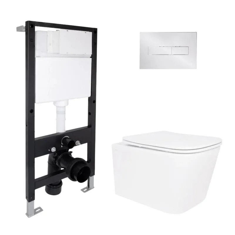 Готове рішення Qtap для ванної кімнати: підвісний унітаз Crow Rimless 485x340x330 + комплект інсталяції Standard (лінійна клавіша Chrome)