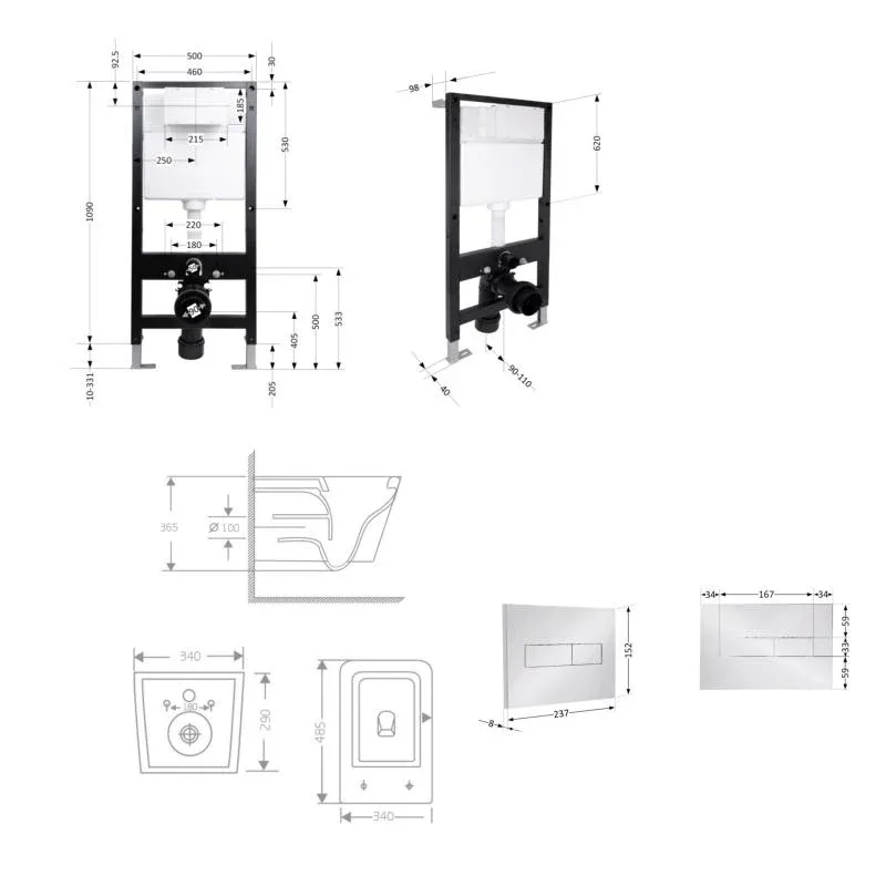 Готове рішення Qtap для ванної кімнати: підвісний унітаз Crow Rimless 485x340x330 + комплект інсталяції Standard (лінійна клавіша Chrome) — фото 2