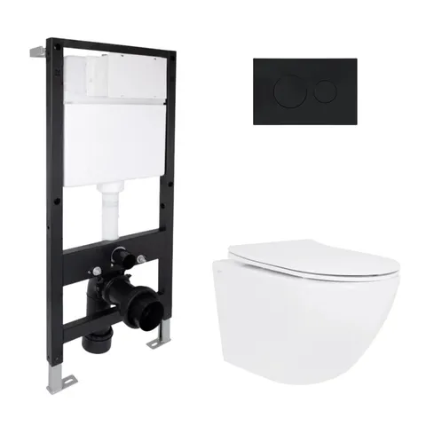 Готове рішення Qtap для ванної кімнати: підвісний унітаз Jay Rimless 485x360x320 + комплект інсталяції Standard (кругла клавіша Black)