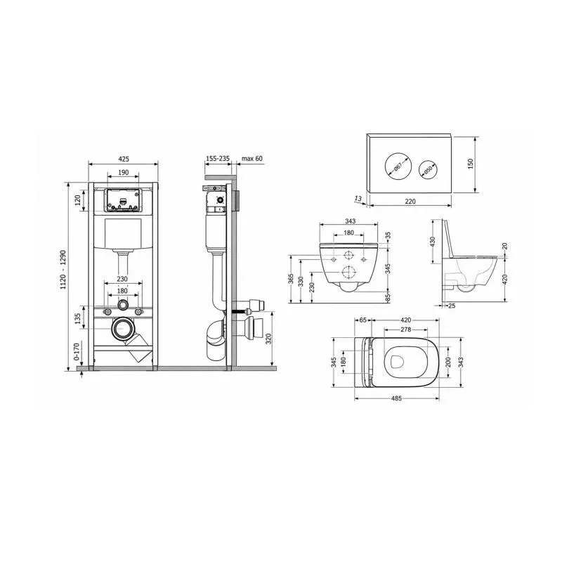 Готове рішення Qtap для ванної кімнати: підвісний унітаз Gemini Ultra Quiet 485×340×350 + комплект інсталяції Nest 4 в 1 (кругла клавіша White) — фото 2