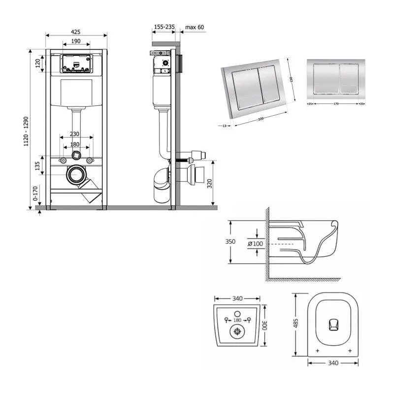 Готове рішення Qtap для ванної кімнати: підвісний унітаз Gemini Ultra Quiet 485×340×350 + комплект інсталяції Nest 4 в 1 (квадратна клавіша Chrome) — фото 2