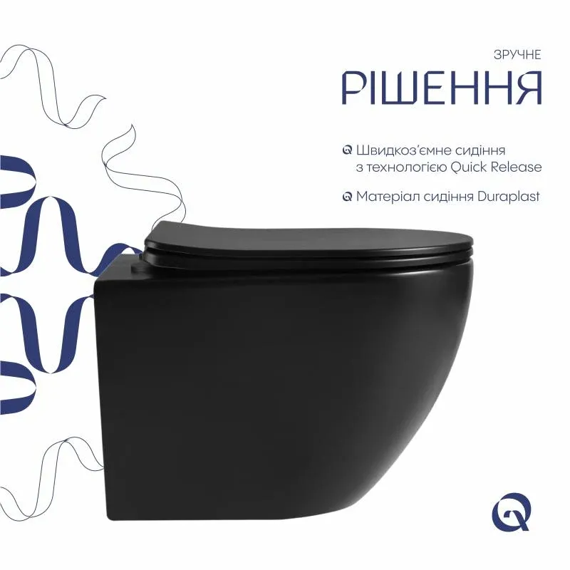 Унітаз підвісний Qtap Jay Ultra Quiet 485х360х320 мм, Matt Black, сидінням Slim Duroplast/ Soft-close/ Quick Relase QT07335177MB — фото 4