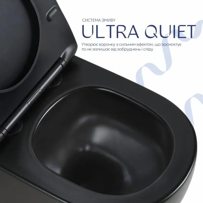 Унітаз підвісний Qtap Jay Ultra Quiet 485х360х320 мм, Matt Black, сидінням Slim Duroplast/ Soft-close/ Quick Relase QT07335177MB — фото 5