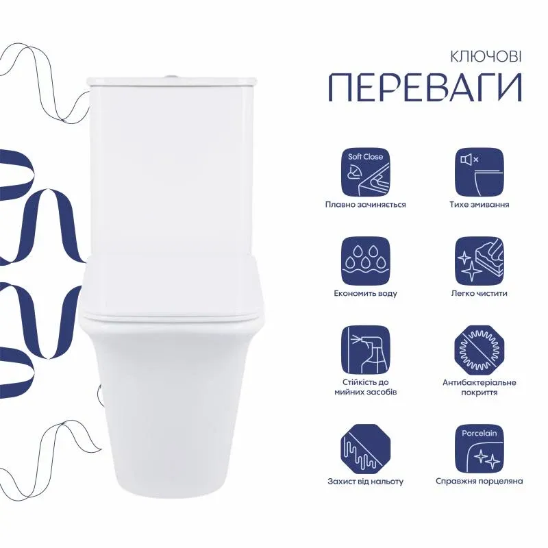 Унітаз-компакт Qtap Kalao безобідковий з сідінням Soft-close QT08221213AW — фото 3