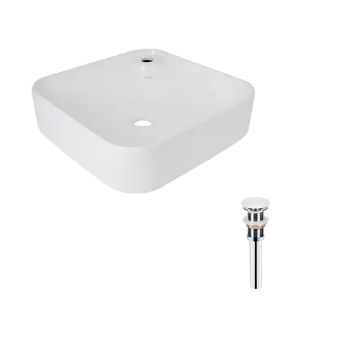 Комплект Qtap Stork: Раковина накладна квадратна 430x430x125 мм White + Донний клапан PU02