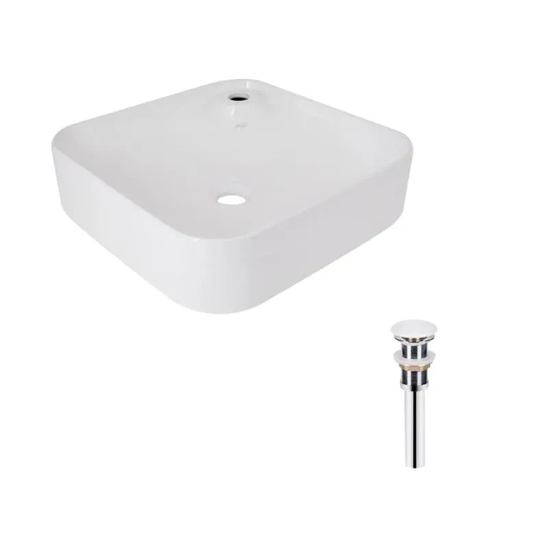 Комплект Qtap Stork: Раковина накладна квадратна 430x430x125 мм White + Донний клапан PU02
