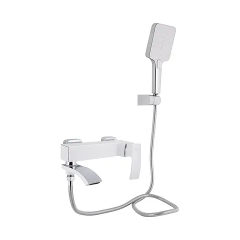 Змішувач для ванни Qtap Swan Cascada з поворотним виливом (з душовим гарнітуром) QTSWA260CRW45569 Chrome/White