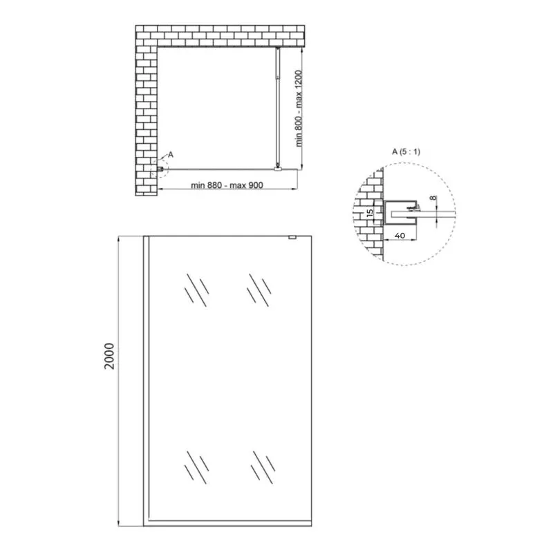 Душова перегородка Qtap Walk-In Standard BLM209.C8 90х200 см, скло Clear 8 мм, покриття CalcLess — фото 2