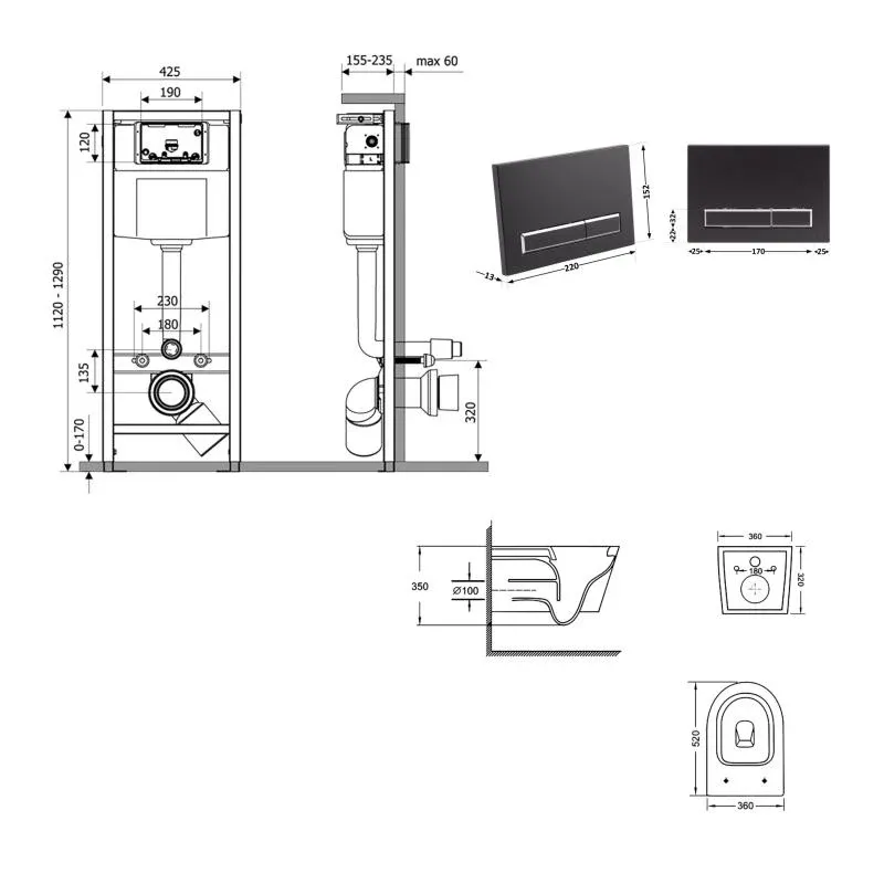 Готове рішення Qtap для ванної кімнати: підвісний унітаз Swan Ultra Quiet 520x360x320 + комплект інсталяції Nest 4 в 1 (лінійна клавіша Matt Black) — фото 2