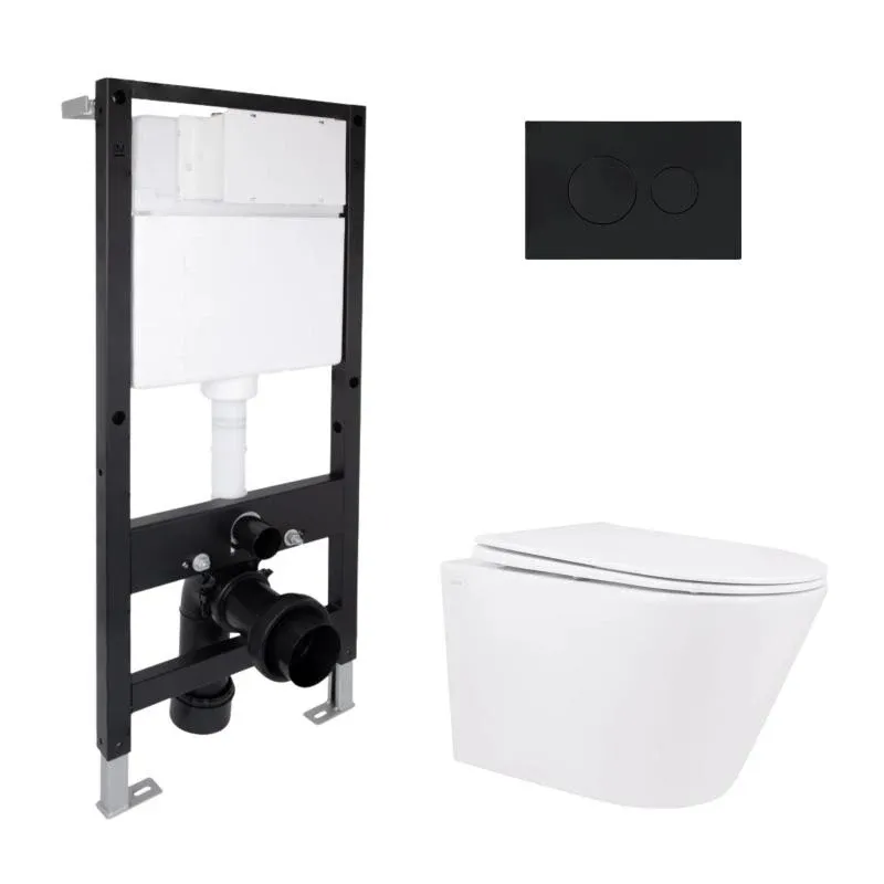 Готове рішення Qtap для ванної кімнати: підвісний унітаз Swan Rimless 520x360x320 + комплект інсталяції Standard (кругла клавіша Black)