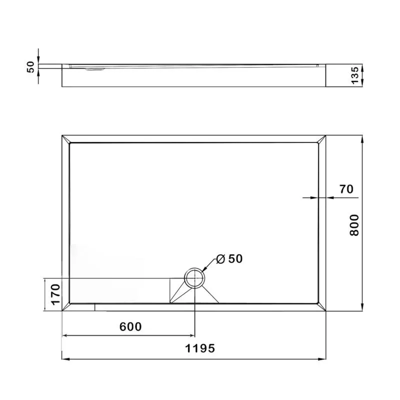Душовий піддон KAPIELKA ST120x80х14 низький, прямокутний, діаметр зливу 52 мм Lidz — фото 2