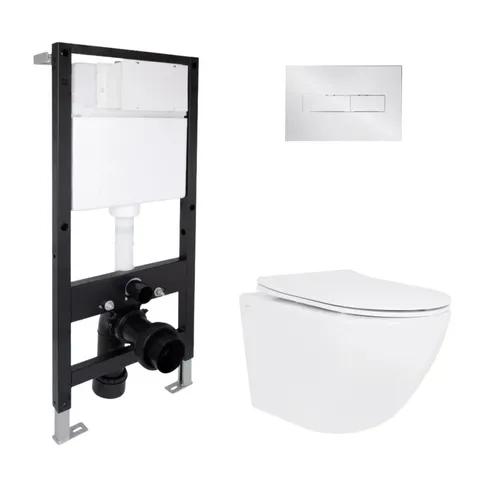 Готове рішення Qtap для ванної кімнати: підвісний унітаз Jay Rimless 485x360x320 + комплект інсталяції Standard (лінійна клавіша Chrome)