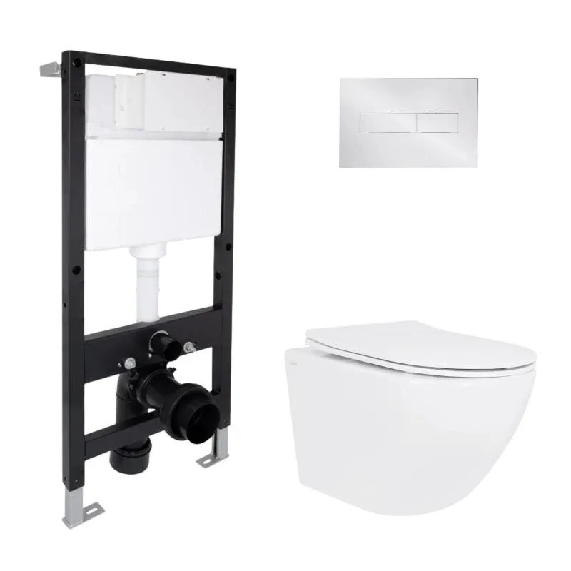 Готове рішення Qtap для ванної кімнати: підвісний унітаз Jay Rimless 485x360x320 + комплект інсталяції Standard (лінійна клавіша Chrome)