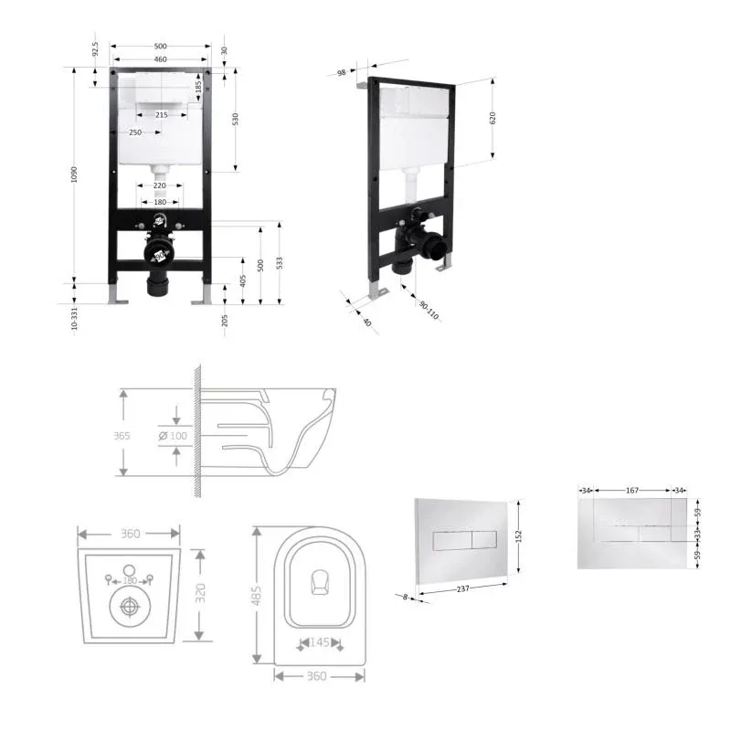 Готове рішення Qtap для ванної кімнати: підвісний унітаз Jay Rimless 485x360x320 + комплект інсталяції Standard (лінійна клавіша Chrome) — фото 2