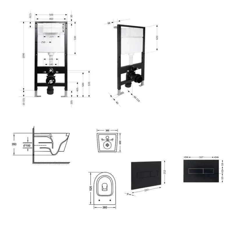 Готове рішення Qtap для ванної кімнати: підвісний унітаз Jay Ultra Quiet 520x360x320 + комплект інсталяції Standard (лінійна клавіша Black) — фото 2