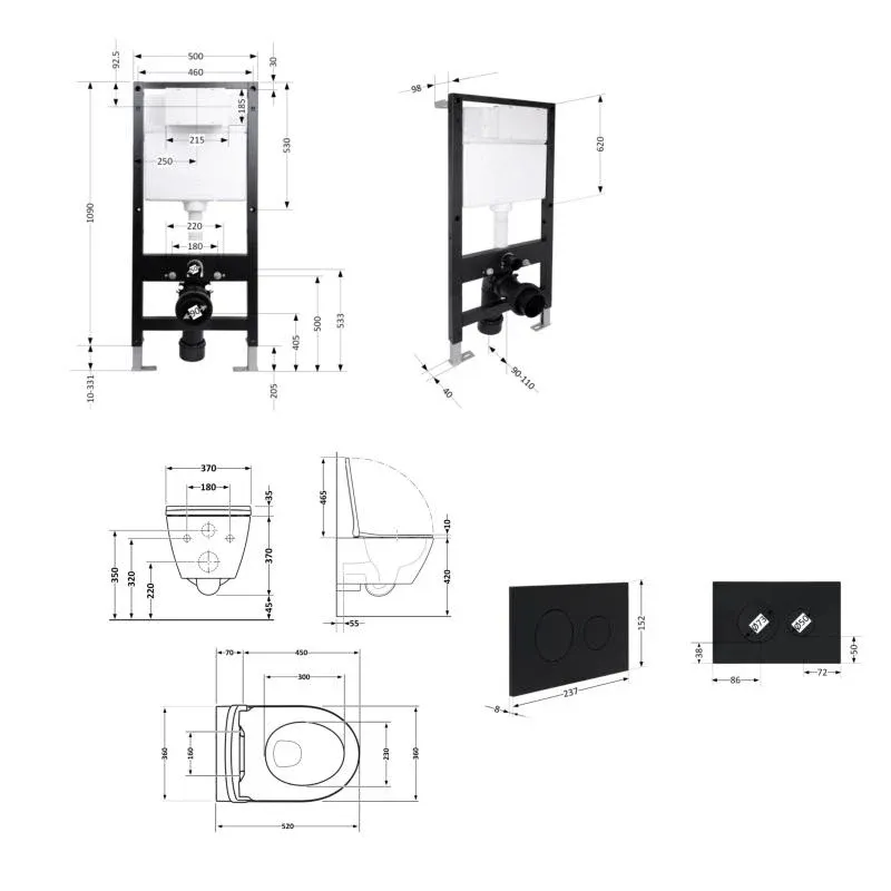 Готове рішення Qtap для ванної кімнати: підвісний унітаз Robin Ultra Quiet 520x365x365 + комплект інсталяції Standard (кругла клавіша Black) — фото 2